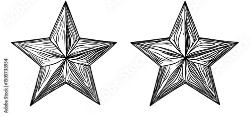 Vintage style clip art depicting a star hand draw in black and white isolated on white