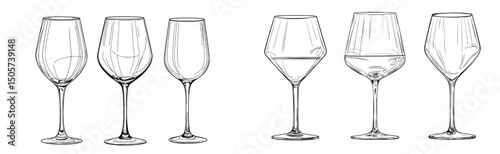 Different wine glasses are depicted in a modern hand drawn style illustration