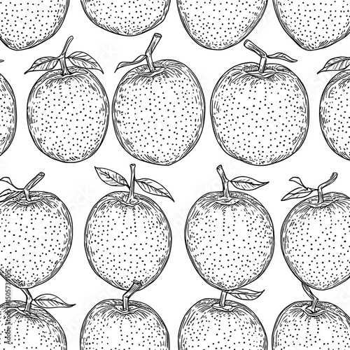 An orange sketch pattern is used to create a seamless modern backdrop, complete with hand-drawn black oranges and orange slices on a white background