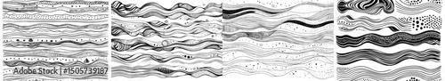 A large collection of hand-drawn line borders, scribbled strokes, and design elements are isolated on a white background