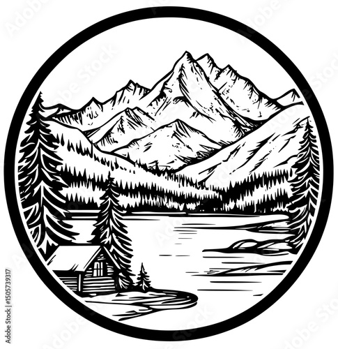 The illustration, originally hand drawn and now modernized, depicts a wild natural landscape in a tattoo-inspired sketch style on a transparent background, perfect for incorporating into