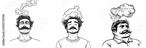 The image of a man with a steaming head is a modern illustration sketch engraving that represents a brainstorming task and metaphor, and can be used as a design for T-shirt apparel print, made using