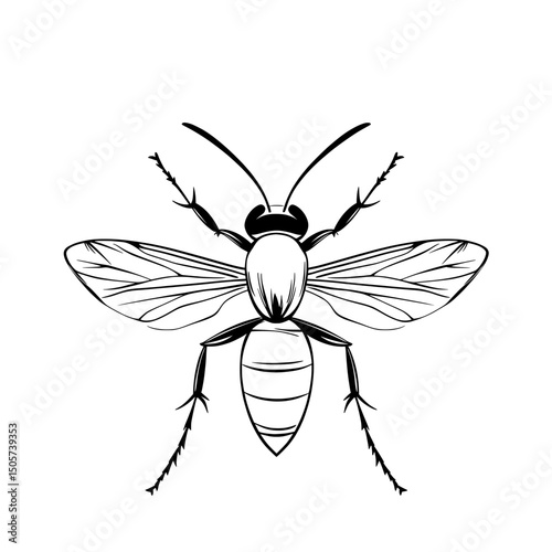 Modern illustration features a hand-drawn wasp isolated against a white background, done in sketch style