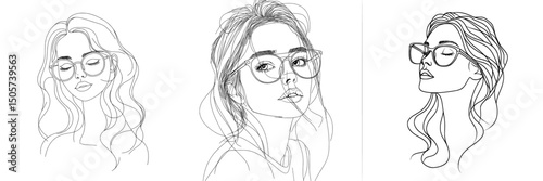 The image depicts a young woman's face, specifically a beautiful woman with glasses, set against a plain white background and designed to be used as a logo for an eyewear retailer