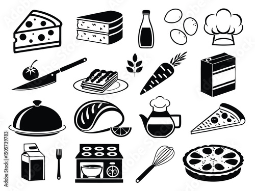 Flat Food Icon Collection – Dark Blue & White Minimalist Style