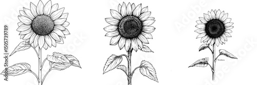 The illustration of a sunflower is done in a modern sketch style with a black outline on a white background, all hand drawn