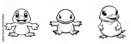 A contemporary illustration of a platypus with a duckbill, hand-drawn in a doodle style, set against a plain white background