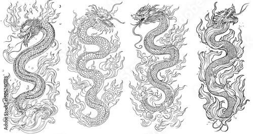 Black and white hand drawing and sketch of a snake and a gun in tattoo art