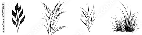 A simple hand-drawn illustration of grass in modern doodle style with a black outline, set against a white background, ideal for natural design and decoration