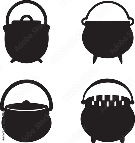 pot vector, cauldron logo set, cauldron vector illustration set, cauldron silhouette vector isolated on white background