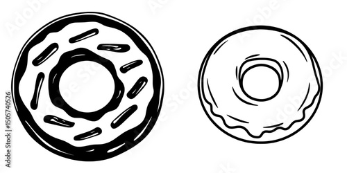 A simple and bold black and white icon of a donut, the Donut Icon is well-suited for use in menus, websites, or app design due to its minimalist and easily recognizable nature