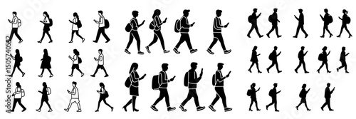 Architectural drawings feature detailed 2D characters, specifically individuals, shown in section elevation view