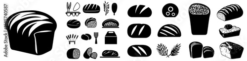 A minimalist icon depicting a loaf of bread in black and white, ideal for use on bakery websites, menus, or in app design