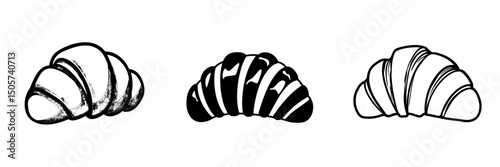 A minimalist black silhouette of a croissant, perfect for bakery logos, menus, or website design, is represented by the Simple Croissant Icon