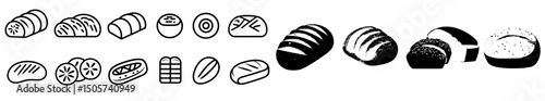 An illustration of a bread icon is depicted as a modern loaf, symbolizing a bakery, and can also serve as a grocery logo or a baguette sign, with a pictogram of two breads stacked on top of each