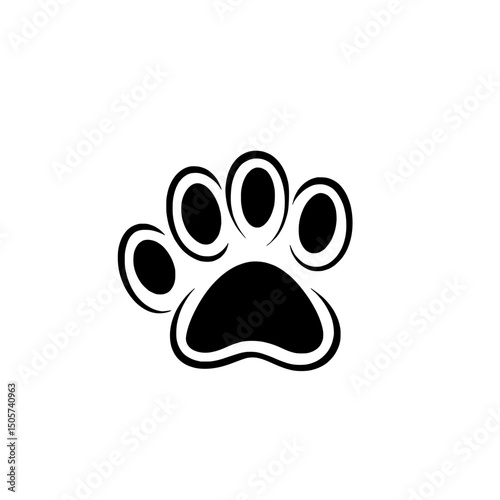 A minimalist black paw print icon is depicted in a modern illustration set against a simple white background