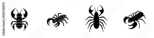 A simple black outline of a scorpion in a defensive position