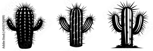 The silhouette of a cactus is shown in a simple abstract style with spiked accents