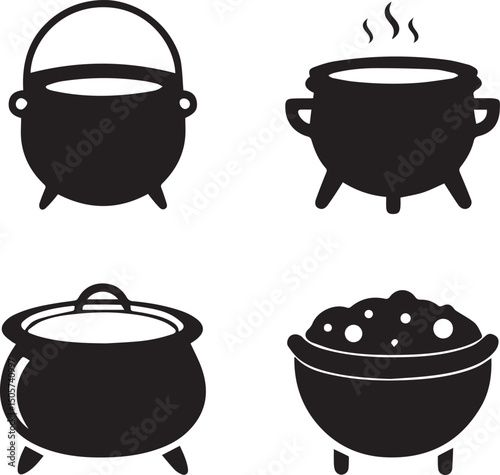 pot vector, cauldron logo set, cauldron vector illustration set, cauldron silhouette vector isolated on white background