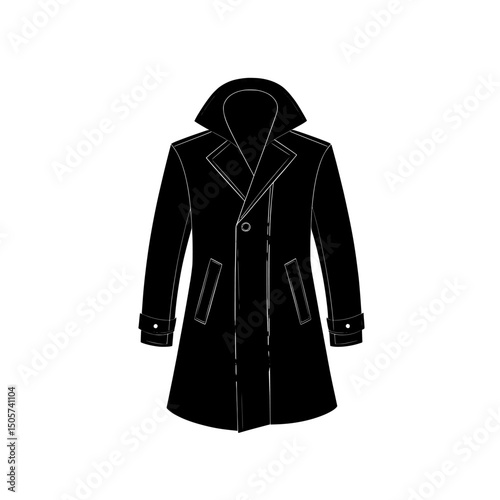 The classic double-breasted coat is epitomized by a simple, solid black outline that embodies timeless style, fashion, and sophisticated design