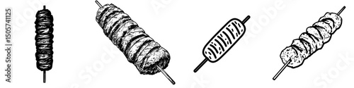 The Spiral Kebab Icon features a striking black-and-white illustration of a spiral kebab on a skewer, ideal for inclusion in menus, recipe blogs, or food-related designs