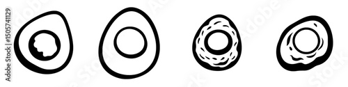The Fried Egg Icon represents a perfectly cooked egg in a sunny-side up style, characterized by its distinct yolk and wavy edges, all presented in a bold yet minimalist design suitable for menu use