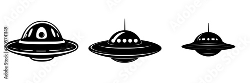The UFO Icon embodies a simple yet striking silhouette of a classic UFO, complete with a rounded dome and three glowing lights, evoking the fascination and mystery of extraterrestrial life