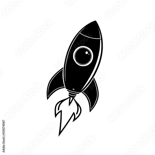 The Rocket Launch Icon, a simple yet powerful black silhouette of a rocket taking off, represents innovation, progress, and new beginnings, and is ideal for use in presentations, websites