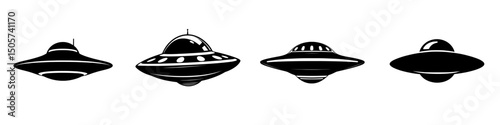 A classic, minimalist black and white illustration of a flying saucer, perfect for adding a touch of extraterrestrial intrigue to your designs, is represented by the UFO Icon