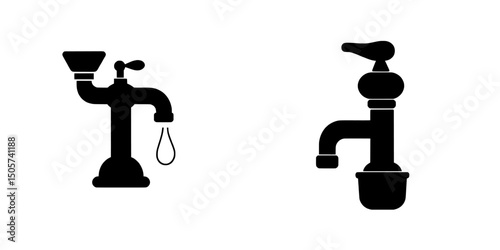 The Classic Faucet Icon is a modern illustration that masterfully blends simplicity with versatility, depicting a timeless faucet design complete with a cross-shaped handle, ideal for various design