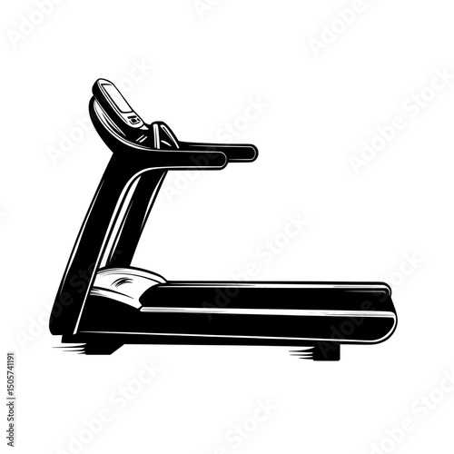 A minimalist black treadmill silhouette, the Treadmill Icon, represents fitness, exercise, and cardio, making it suitable for web design and mobile applications