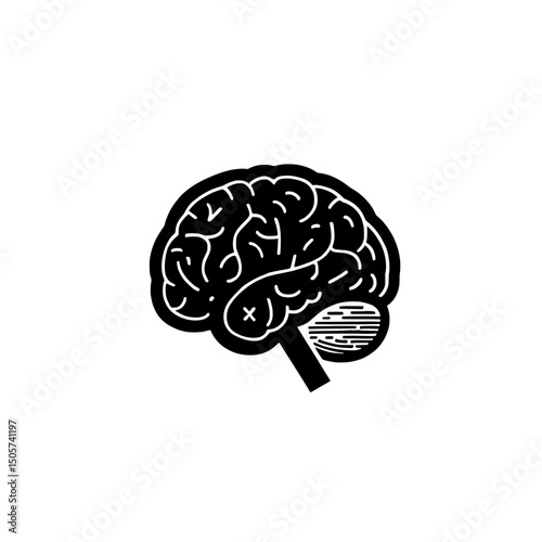 The Human Brain Icon is a bold illustration of a human brain in black and white, ideal for use in educational materials, medical publications, and neurological studies