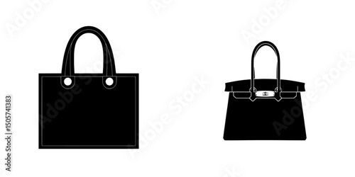 A classic handbag is depicted in a sleek, minimalist style in the ‘Stylish Handbag Icon’, making it suitable for fashion blogs, websites, or app designs with its bold black shape set against a clean