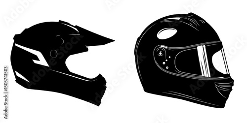 The Racing Helmet Silhouette features a bold, black silhouette of a racing helmet, an iconic symbol of speed and adrenaline, ideal for graphic design projects