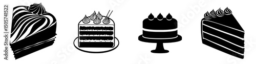 The Cake Icon features a simple yet elegant black silhouette of a layered cake with a swirl of frosting on top, set against a white background, making it perfect for menus, websites or app designs