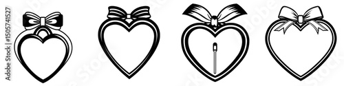 A drawing featuring a heart-shaped locket pendant with a decorative ribbon, rendered in black and white