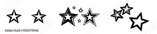 Sparkle star shapes are available in different versions, including black, white, and a bright yellow variant, used as a modern decorative symbol