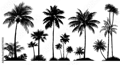 The Tropical Silhouette Collection is a thoughtfully curated assortment of palm tree silhouettes, precision-crafted to bring a hint of tropical flair to various design endeavors