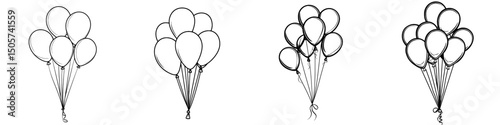 A cluster of buoyant balloons, depicted in a straightforward monochrome outline, is set to heighten the feeling of enjoyment and mark life's notable occasions