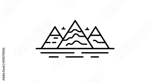 The minimalist Pyramids Emblem, depicted in black and white, embodies the majesty of the pyramids, imparting a sense of their historical significance and the wonder of their architectural design