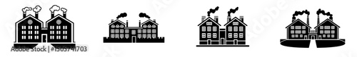 Modern illustration of a factory building silhouette, also symbolizing an environmental pollution icon