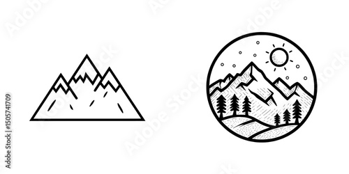 A striking black and white minimalist silhouette of a towering mountain range, conveying the raw power and beauty of the natural world, is embodied in the Majestic Mountain Silhouette