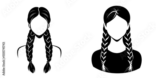The image depicts a girl with braided pigtails in a simple yet elegant silhouette, conveying a sense of purity and innocence in modern illustration