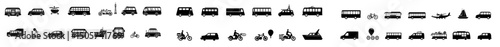 A set of transportation and vehicle icons features modern pictograms representing travel, logistics, public transit, and various modes of transportation, such as cars, trains, buses, bicycles, boats