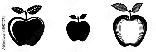 A bold silhouette of an apple is presented, with its smooth curves and stem standing out against the plane