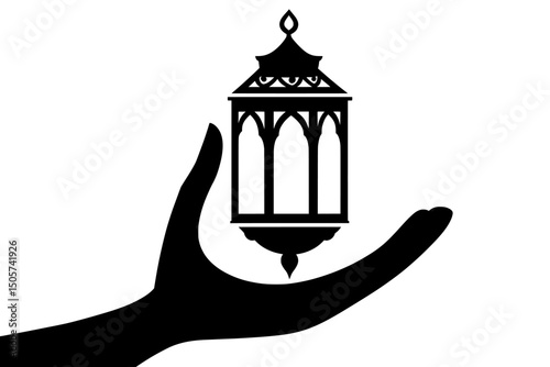 Icon designs of elegant lanterns being held by hands are available in black, white, and light hues