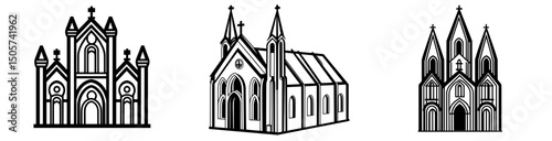 A modern shape of a gothic catholic church outlined in one line