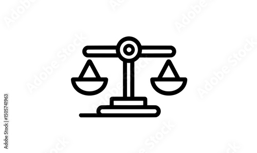 A balance symbol characterized by a scale icon and a justice scale in silhouette form