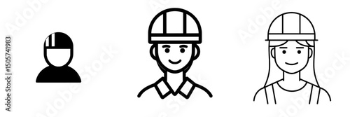 A construction worker is depicted in a simple icon as a black silhouette wearing a hard hat and safety vest