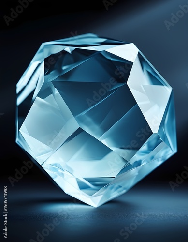 Brilliant blue crystal reflecting light in a dark setting, showcasing its unique shape and clarity